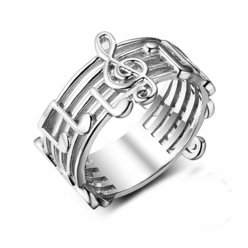 Anillo para mujer elaborado de plata de ley 925 con diseño nota musical