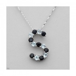 Colgante de plata de ley 925 diseño letra S con topacios y zafiros, cadena de 40 cm