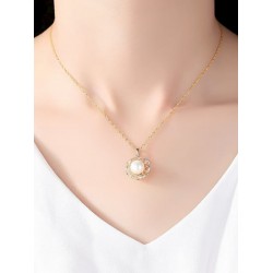 Collar con colgante de plata de ley 925 chapado oro 18k con perla blanca y circonias amarillas