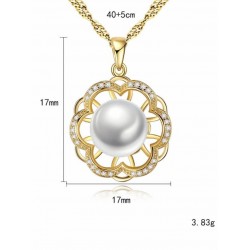 Collar con colgante de plata de ley 925 chapado oro 18k con perla blanca y circonias amarillas