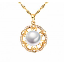 Collar con colgante de plata de ley 925 chapado oro 18k con perla blanca y circonias amarillas