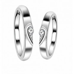 Alianzas de plata de ley 925 ajustables para novios con piedra cristal blanco dentro de un corazón