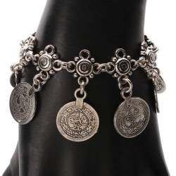 Pulseras de acero chapada en plata envejecida con diseño de monedas