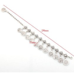 Pulseras de acero chapada en plata envejecida con diseño de monedas