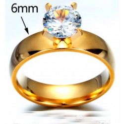 Anillo de boda de acero inoxidable chapado en oro 14k con gran circón de color blanco