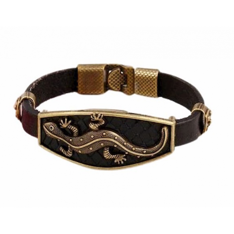 Elegante Pulsera de Piel con Motivo de Iguana para Mujer