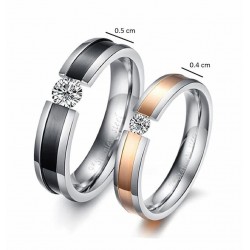 Anillos de boda de acero de titanio esmaltados con circonias de color blanco