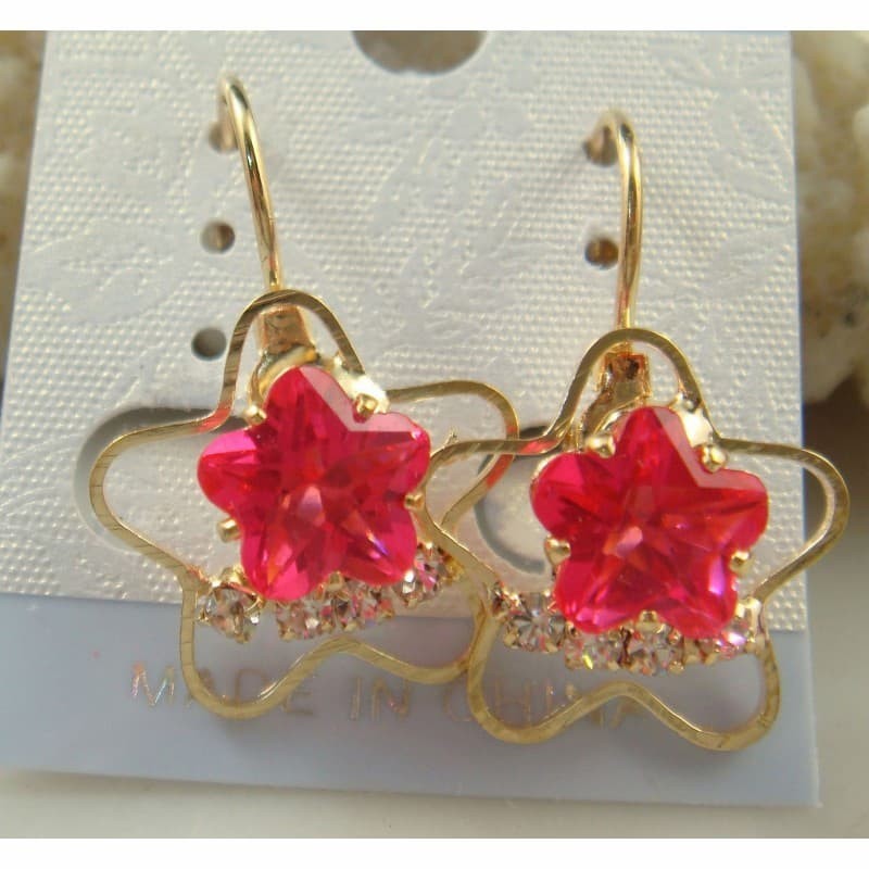 Pendientes de acero chapado oro 14 diseño estrella con cristales rojos