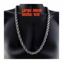 Cadena collar grueso para hombres en acero chapado plata estilo hip hop de 90 cm de largo x 1cm de ancho