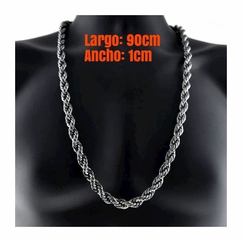 Cadena collar grueso para hombres en acero chapado plata estilo hip hop de 90 cm de largo x 1cm de ancho