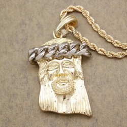 Cadena con colgante para hombres de acero chapado en oro 18 con diseño del rostro Jesús