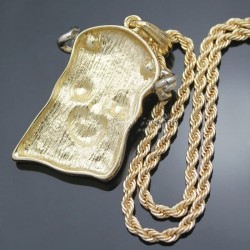 Cadena con colgante para hombres de acero chapado en oro 18 con diseño del rostro Jesús