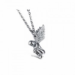 Collar unisex de acero chapado oro o plata con diseño del angel de la suerte