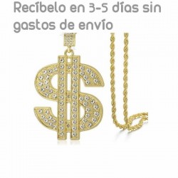 Collar para hombres con diseño dolar de los raperos con piedras de cristal blanco