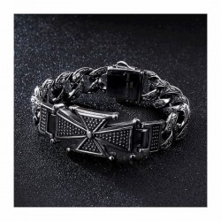 Brazalete diseño hip hop con cruz malta de acero inoxidable 316