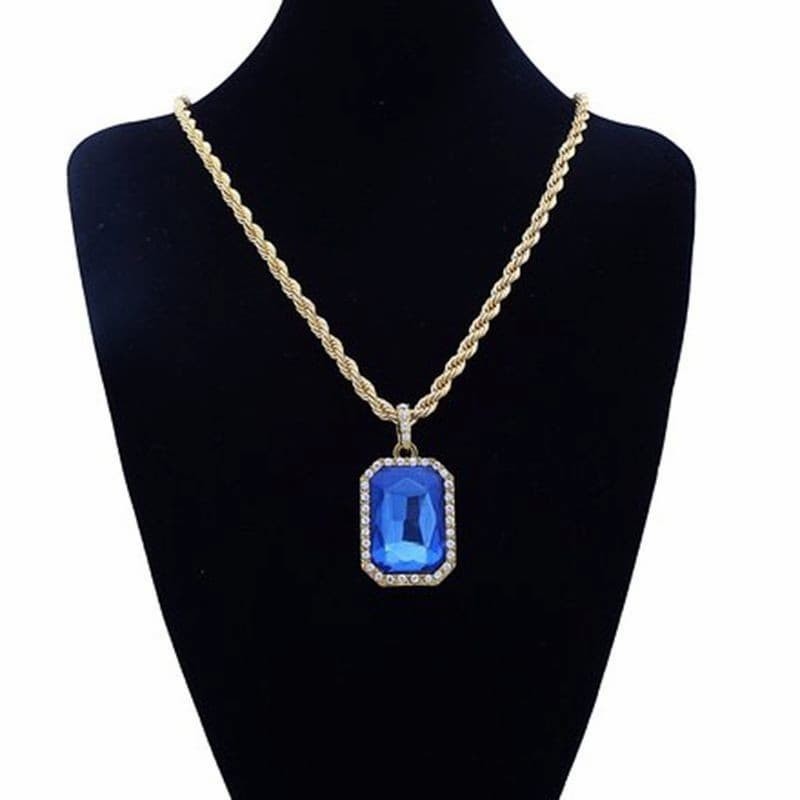 Collar de mujer con gran piedra color azul y pequeñas circonias blancas