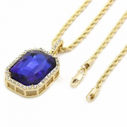 Collar de mujer con gran piedra color azul y pequeñas circonias blancas