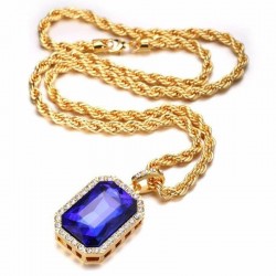 Collar de mujer con gran piedra color azul y pequeñas circonias blancas