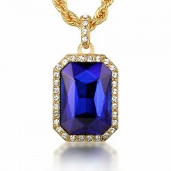 Collar de mujer con gran piedra color azul y pequeñas circonias blancas