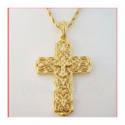 Collar para hombres chapado en oro 18 k diseño cruz cristiana