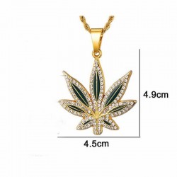 Collar para hombres estilo hip hop con piedras blancas y diseño de hoja de Arce