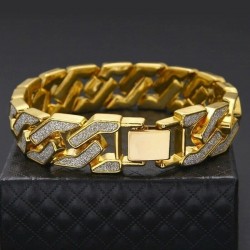 Brazalete de estilo hip hop con piedras de cristal blanco de 15 mm de ancho