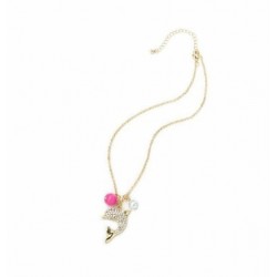 Collar para mujer chapado en plata con colgante Delfín y dos perlas de colores