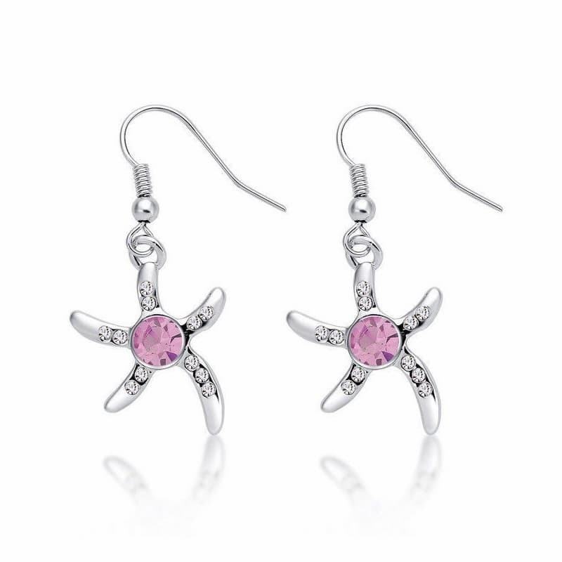 Pendientes de acero chapado en plata diseño estrella de mar con cristales blancos