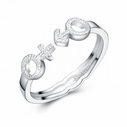 Anillo de promesa diseño Marte y Venus unidos de plata de ley 925