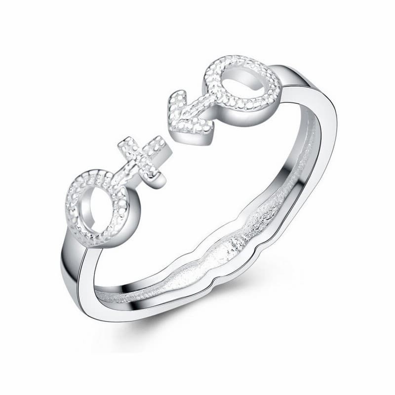 Anillo de promesa diseño Marte y Venus unidos de plata de ley 925
