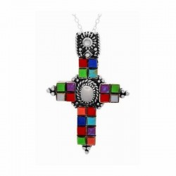 Exclusivo collar con colgante de plata de ley 925 diseñado con una cruz y legítimas piedras preciosas