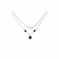Collar de plata de ley 925 con tres piedras amatista de color púrpura