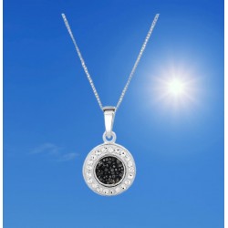 Collar de plata de ley 925 con colgante redondo y cristales de color negro y blanco