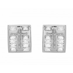 Pendientes diseñados con una imagen de Jesus rodeado de circonias blancas de plata fina