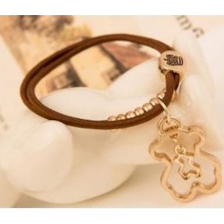 Pulseras para mujer de piel con pequeño oso dorado