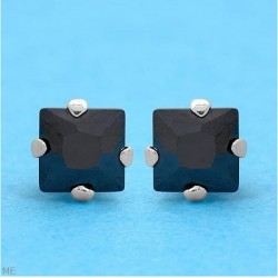 Pendientes de plata cuadrados para hombre con circonia cuadrada de color negro