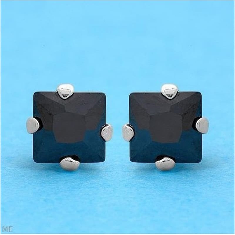 Pendientes de plata cuadrados para hombre con circonia cuadrada de color negro