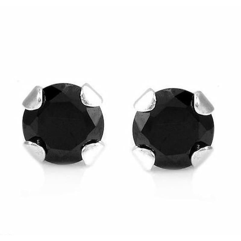 Pendientes de plata fina para hombres con circonia negra