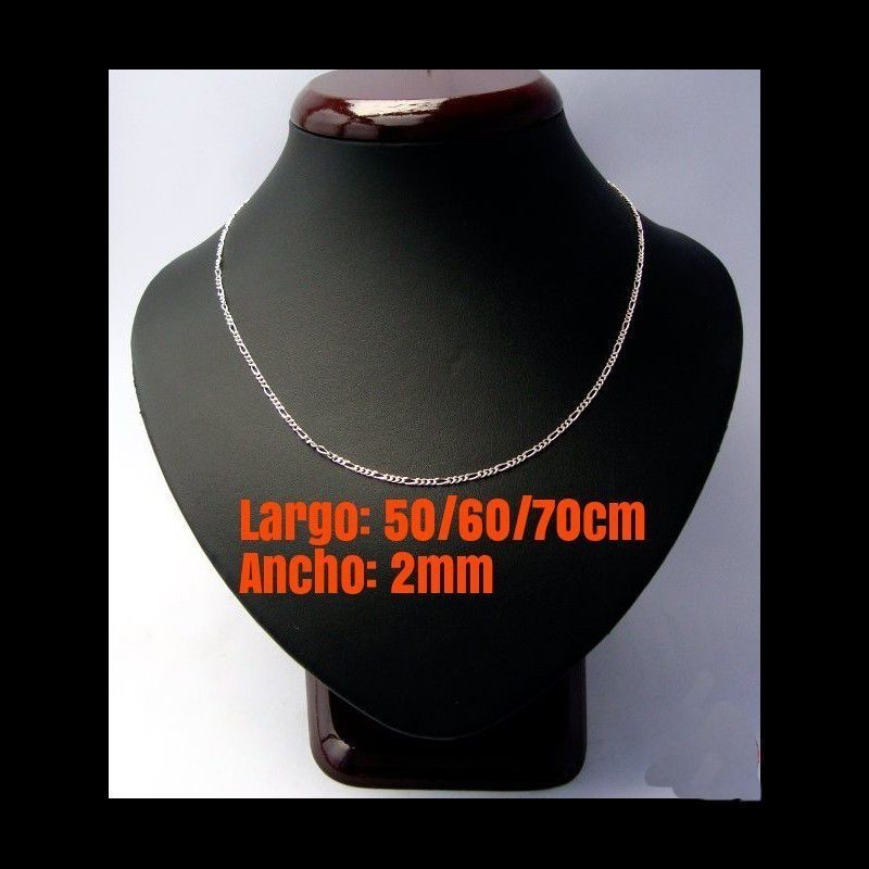 Cadena collar de acero inoxidable chapado en plata modelo Fígaro de 50-60-70 y 75cm de largo