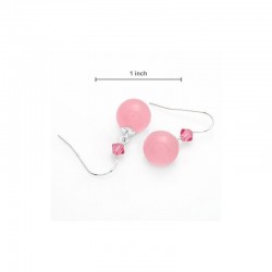 Pendientes de mujer fabricados en plata de ley 925 diseñados con gran piedra redonda color rosa