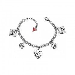 Pulsera de acero inoxidable con encantos de letras fabricada por Guess