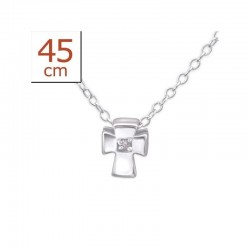 Collar con colgante de plata 925 y pequeños cristales blancos con diseño de cruz