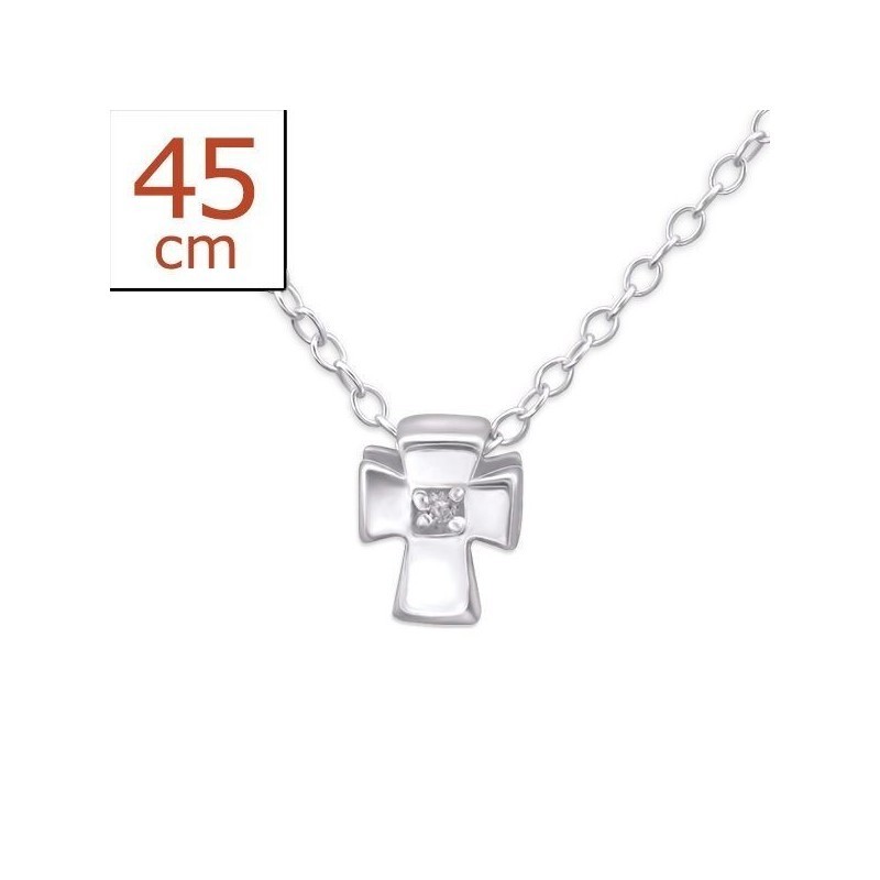 Collar con colgante de plata 925 y pequeños cristales blancos con diseño de cruz