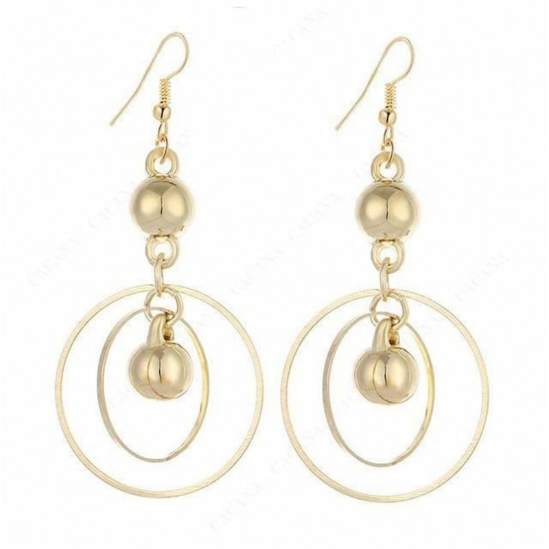 Pendientes largos de perlas para novia con colgantes redondos dorados