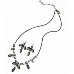 Conjunto de collar y pendientes de mujer de acero color negro con cristal y estrás