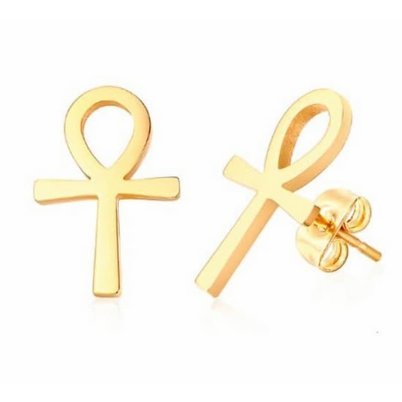 Pendientes de mujer chapados en oro diseño cruz egipcia