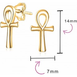 Pendientes de mujer chapados en oro diseño cruz egipcia