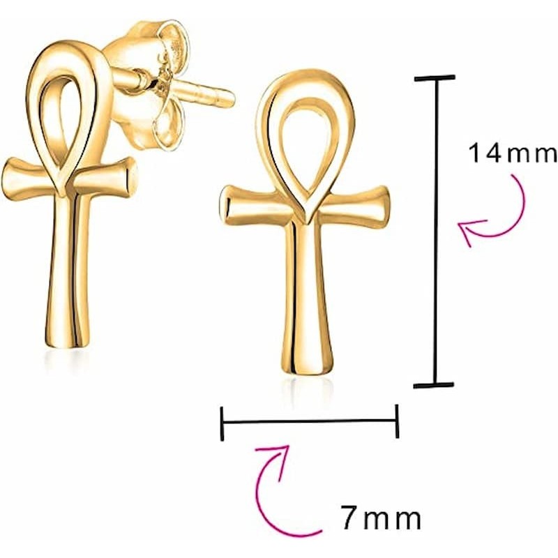 Pendientes de mujer chapados en oro diseño cruz egipcia