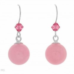 Pendientes de mujer fabricados en plata de ley 925 diseñados con gran piedra redonda color rosa