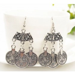 Pendientes redondos colgantes chapados en plata 925 diseño vintage